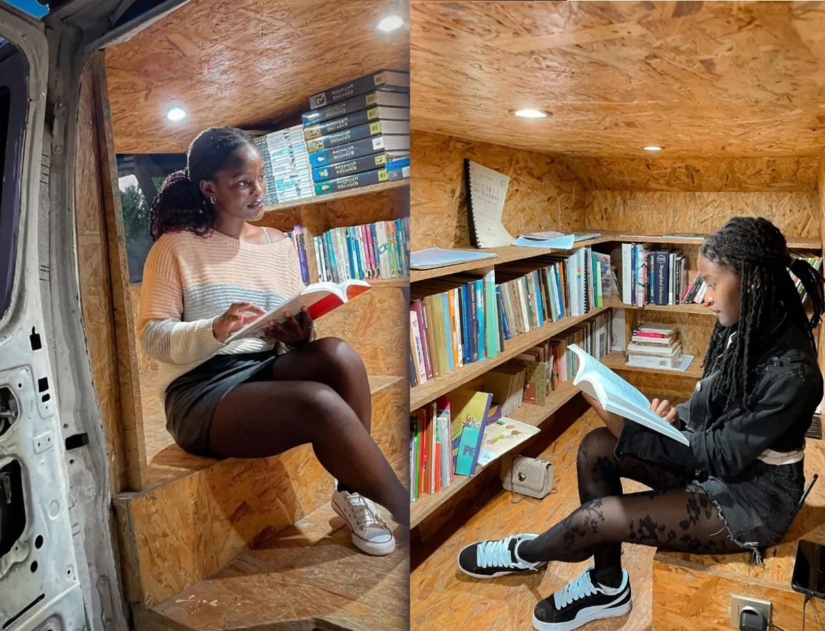 Mini-bus transformado em biblioteca atrai jovens em Marracuene