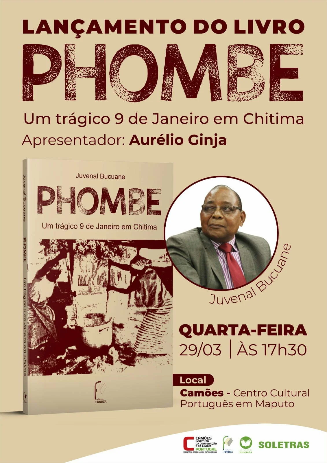 “Phombe – um trágico 9 de Janeiro em Chitima” nova proposta literária de Juvenal Bucuane apresentada hoje no Camões